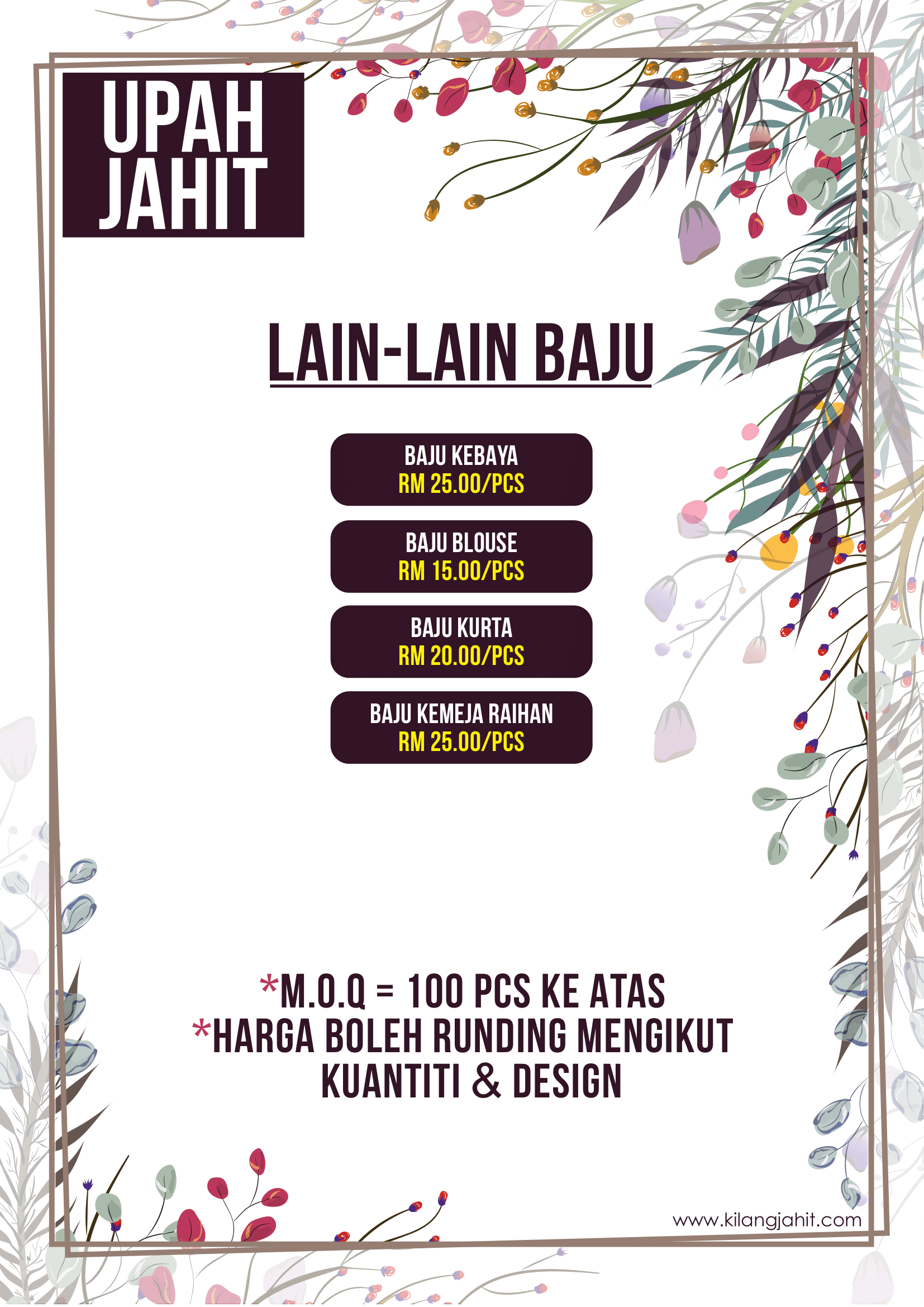  UPAH  JAHIT  4 Kilang Baju 